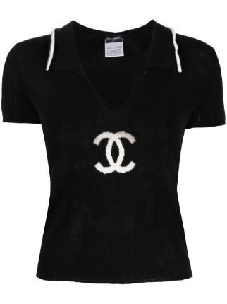 CHANEL Pre-Owned 2001 Intarsia Logo Cashmere Knitted T-shirt