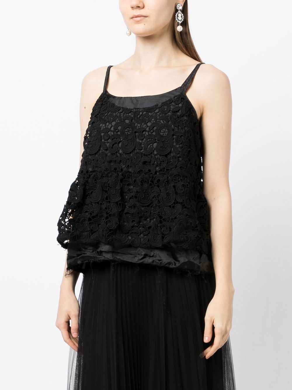 Shop Comme Des Garçons Comme Des Garçons Lace-detail Layered Top In Black