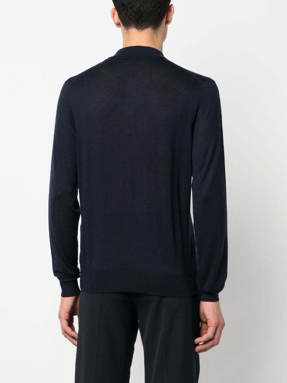 Shop Corneliani Fine-knit Long-sleeve Polo Shirt In Blau