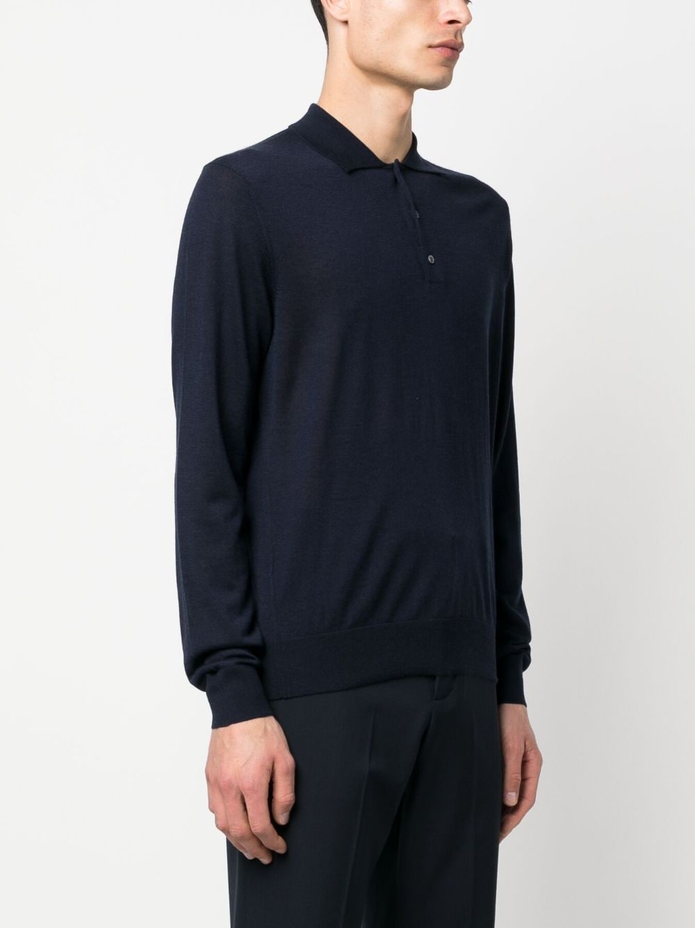 Shop Corneliani Fine-knit Long-sleeve Polo Shirt In Blau