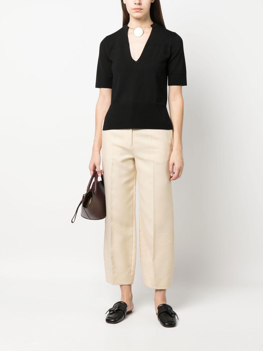 Shop Jil Sander Choker-neck Short-sleeve Top In Schwarz