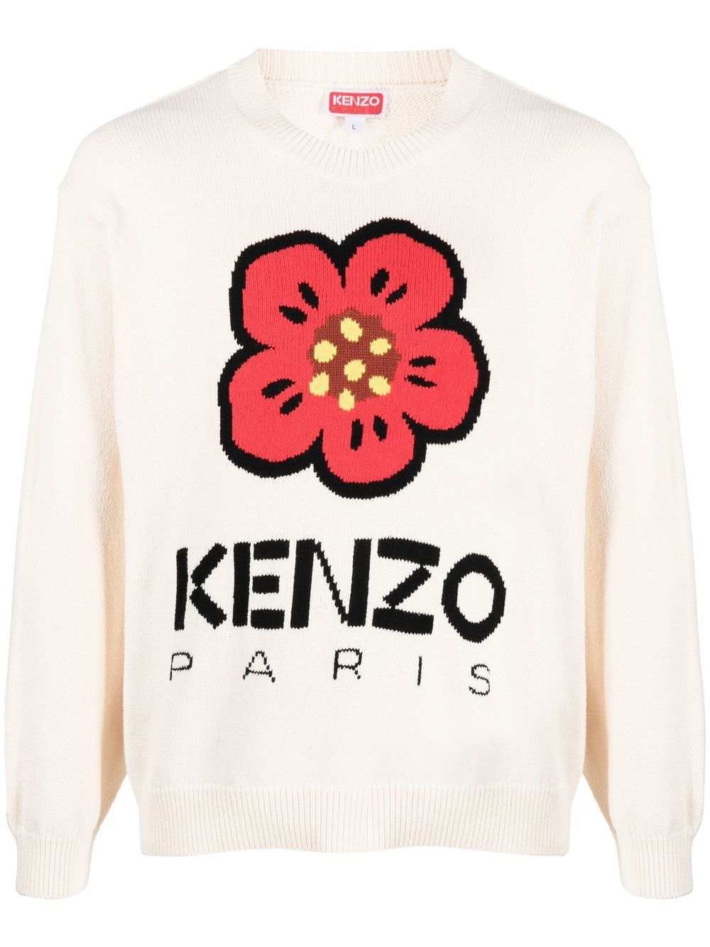 Shop Kenzo Boke Flower-intarsia Crew-neck Jumper In Neutrals
