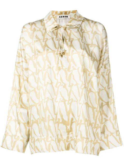 AERON monogram-print bow-embellished blouse