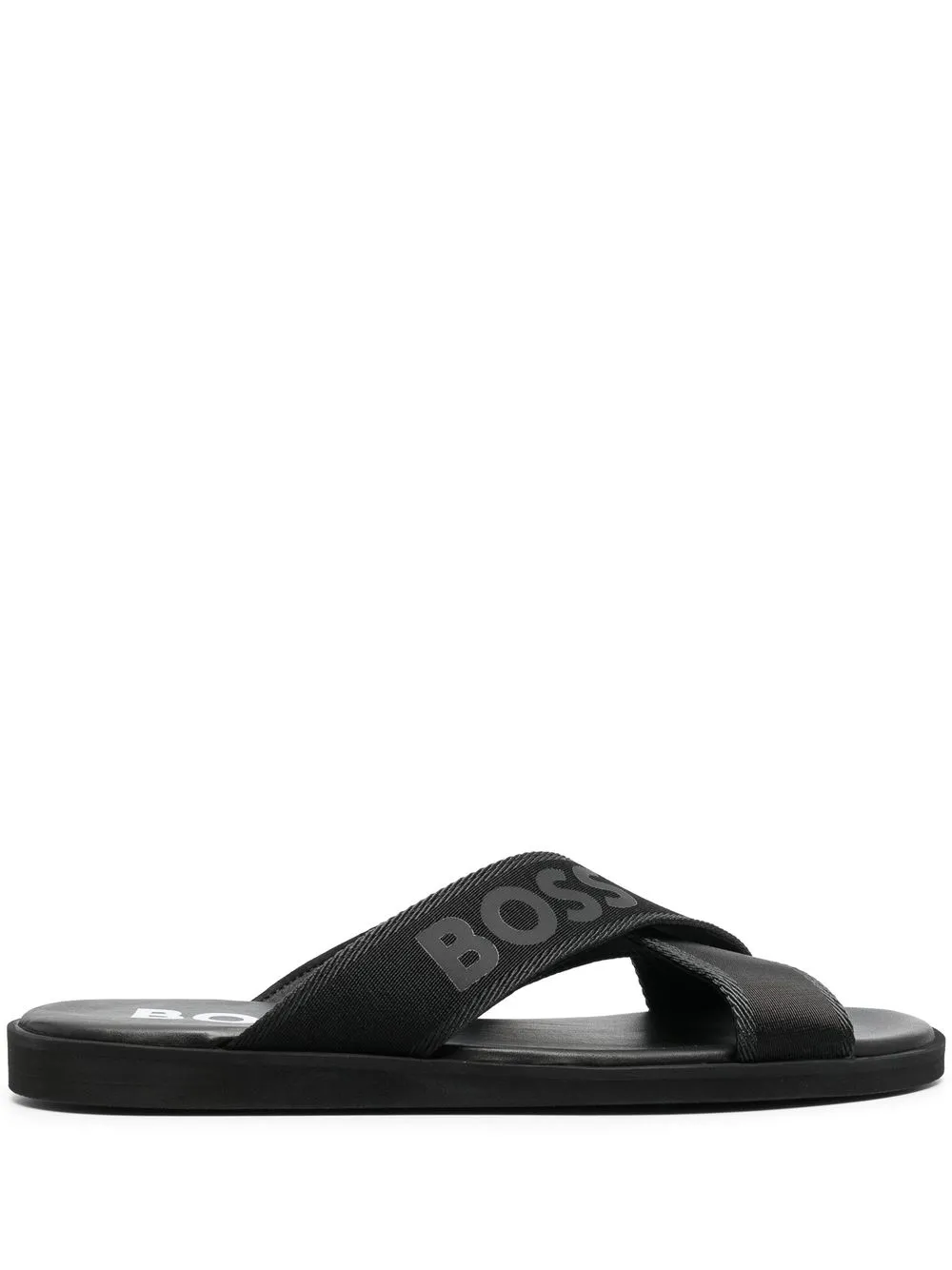 

BOSS logo-print leather slides - Black