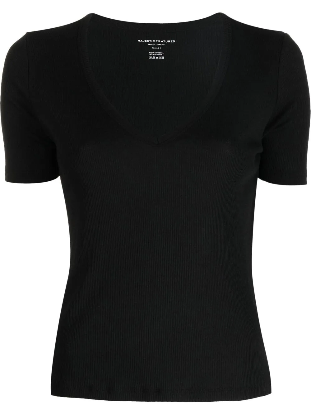 

Majestic Filatures playera tejida de canalé con cuello en V - Negro