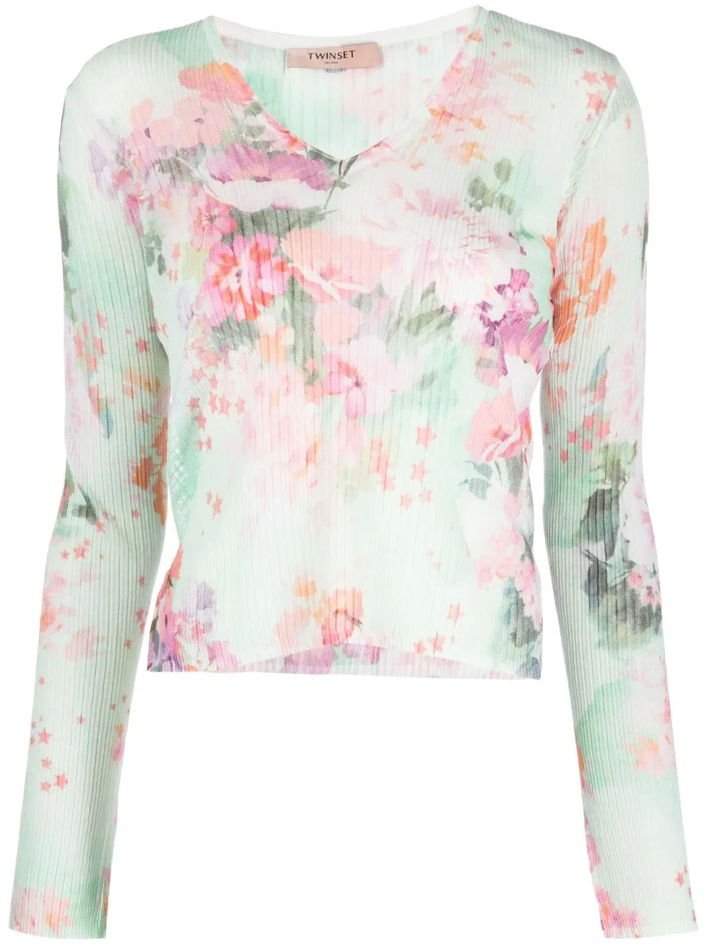 Twinset Floral-print Knitted Top In Green