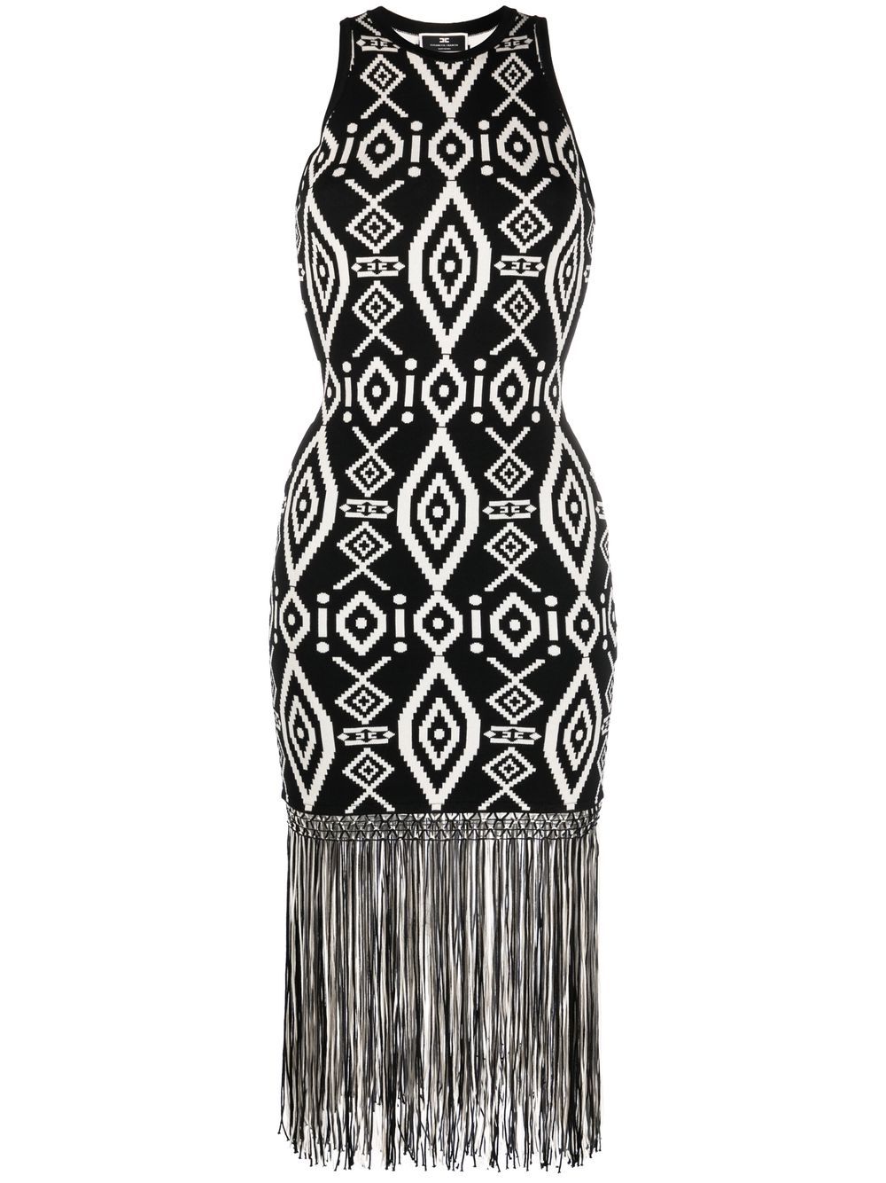 

Elisabetta Franchi rhombus-print fringed dress - Black