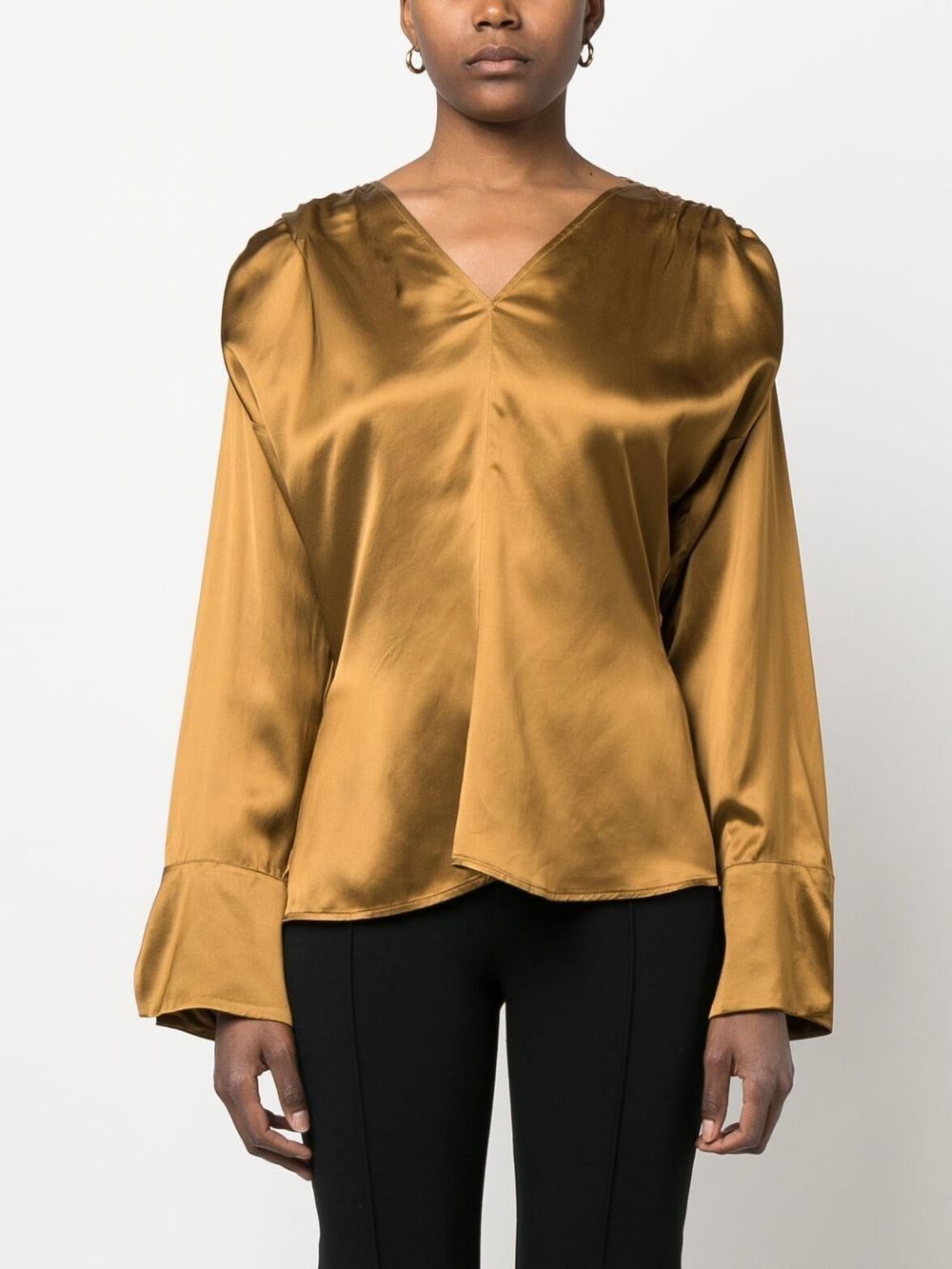Shop Erika Cavallini V-neck Long-sleeve Shirt In Braun