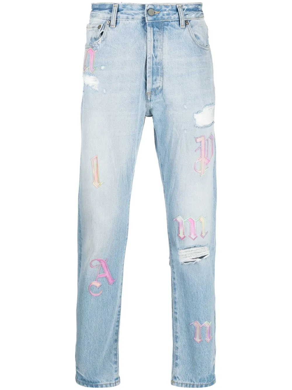 

Palm Angels jeans tapered con detalles rasgados - Azul