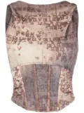 MISBHV Typewriter-print hooded sleeveless top - Brown