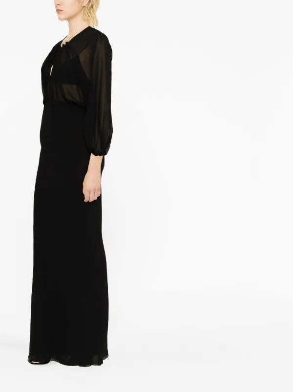 Saint Laurent sheer-panelled Silk Maxi Dress | Black | FARFETCH