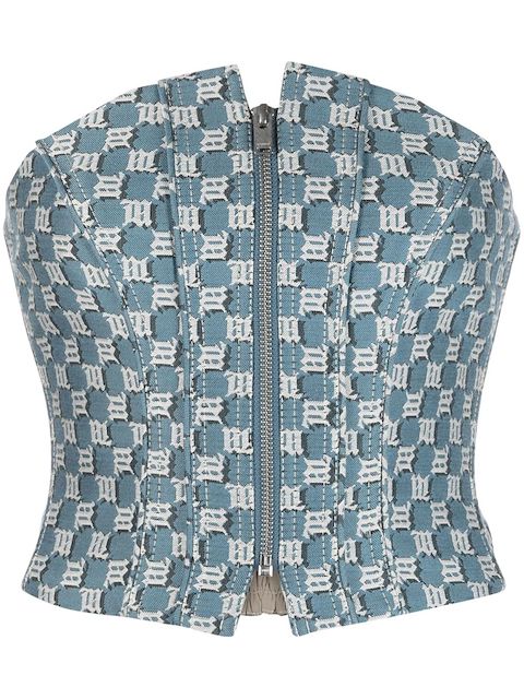 MISBHV monogram-jacquard strapless corset top