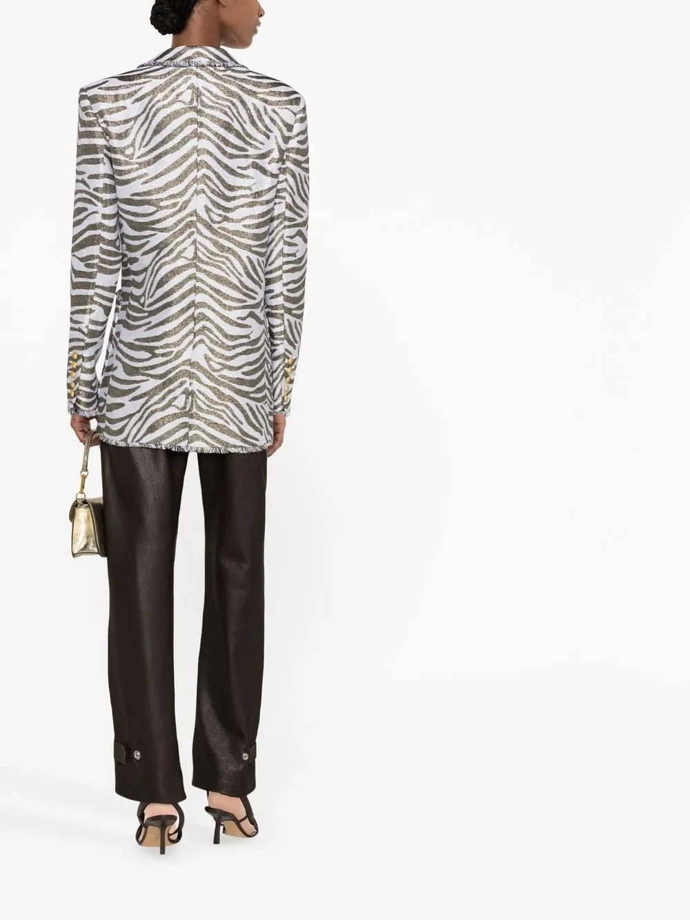 Shop Balmain Zebra-print Double-breasted Coat In White