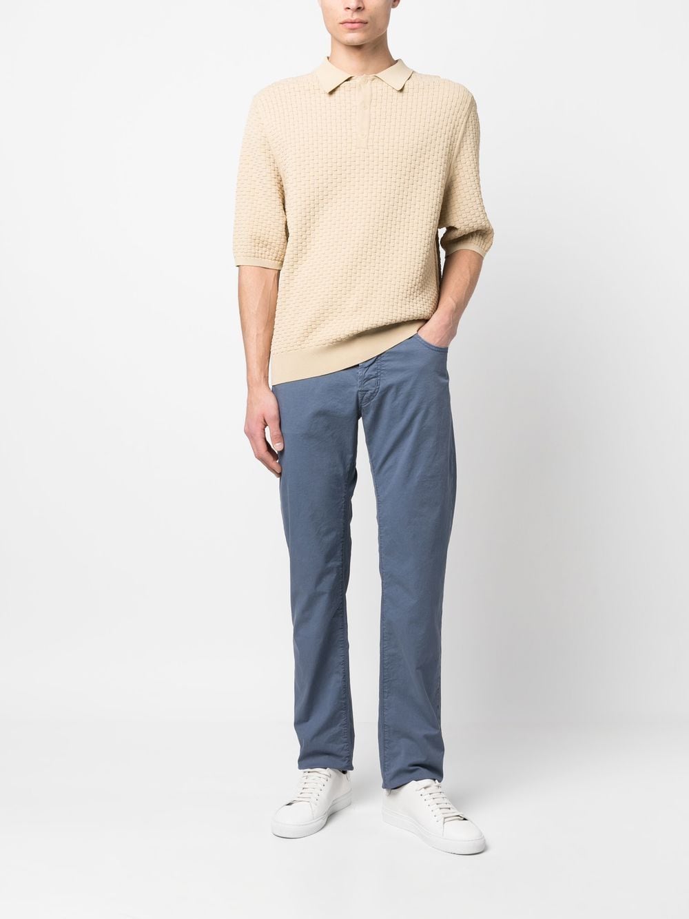Shop Jacob Cohen Logo-patch Slim-cut Trousers In Blue