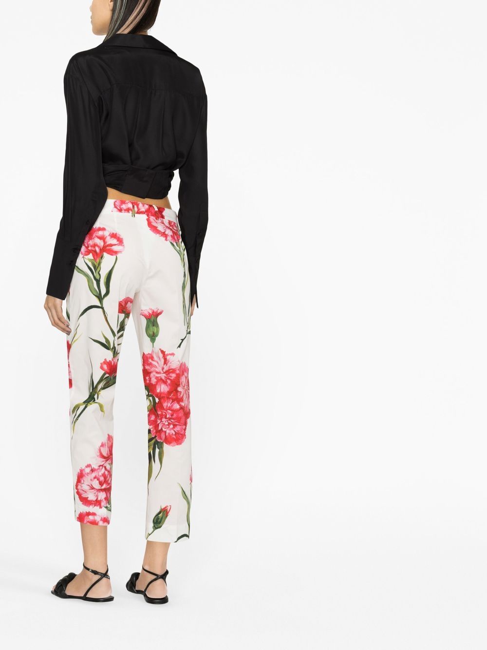 Shop Dolce & Gabbana Carnation-print Cropped Trousers In White