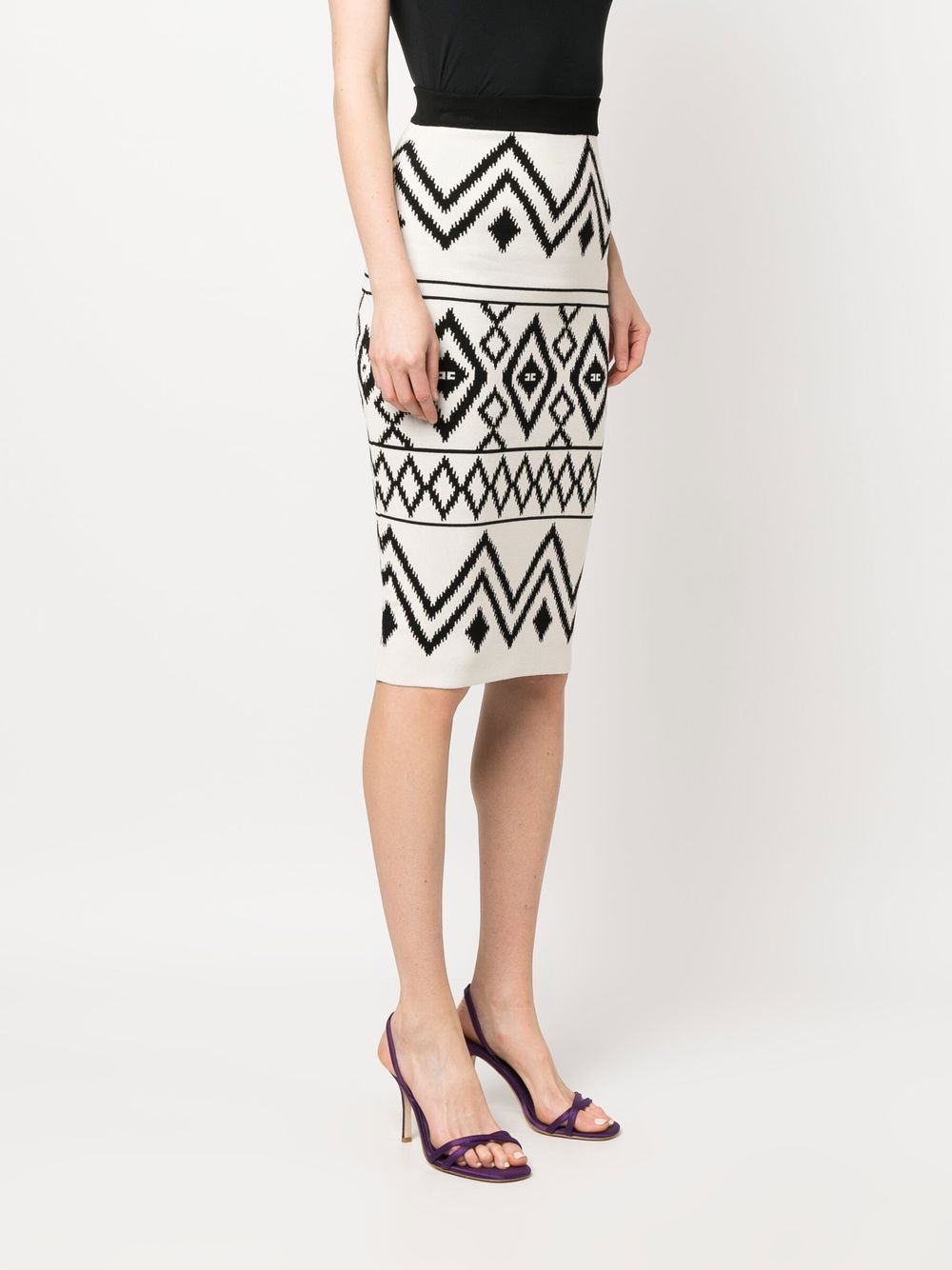 Shop Elisabetta Franchi Rhombus-print Fitted Skirt In Neutrals