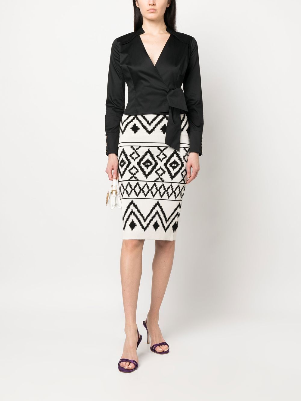 Shop Elisabetta Franchi Rhombus-print Fitted Skirt In Neutrals