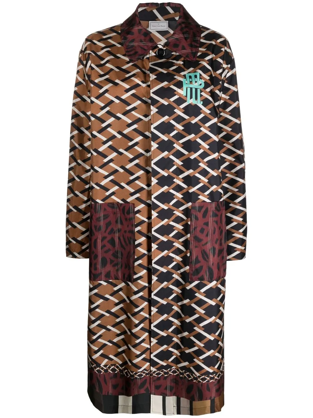 

Pierre-Louis Mascia mix-print long silk coat - Brown