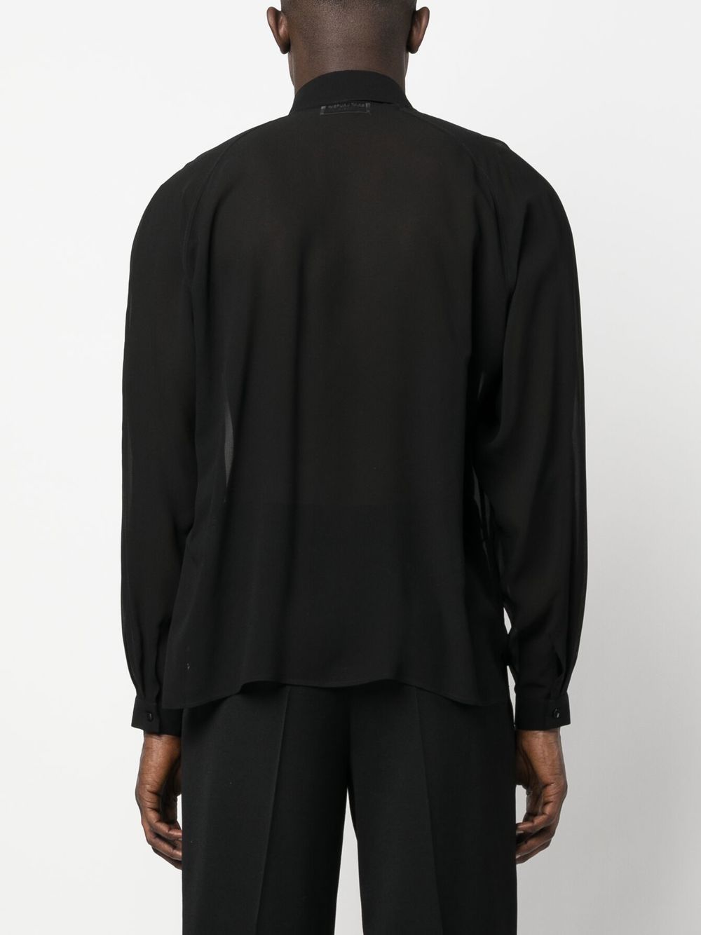 Shop Saint Laurent Semi-sheer Long-sleeve Silk Shirt In Schwarz