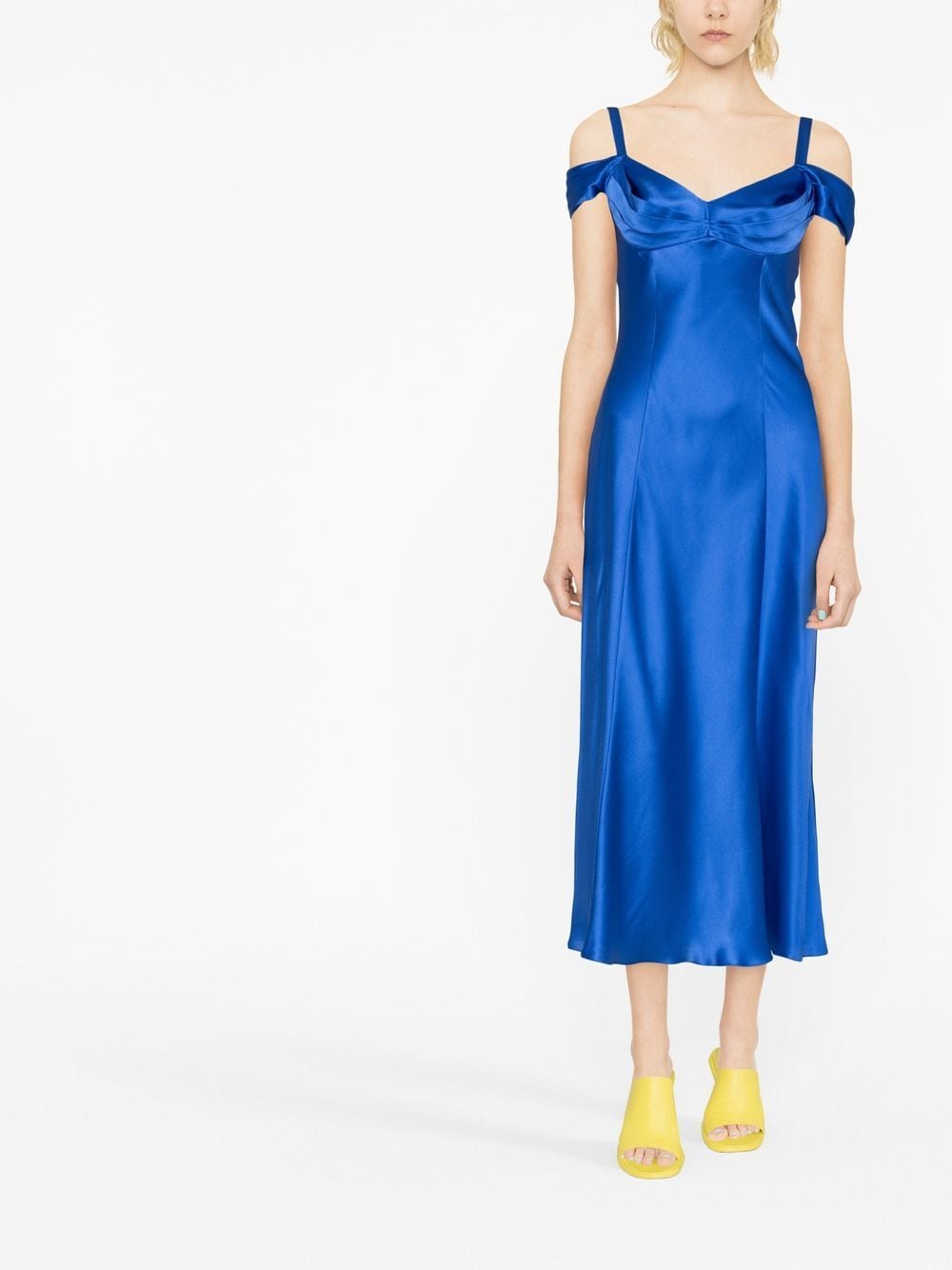 Shop Alberta Ferretti Cold-shoulder Silk Midi Dress In Blau