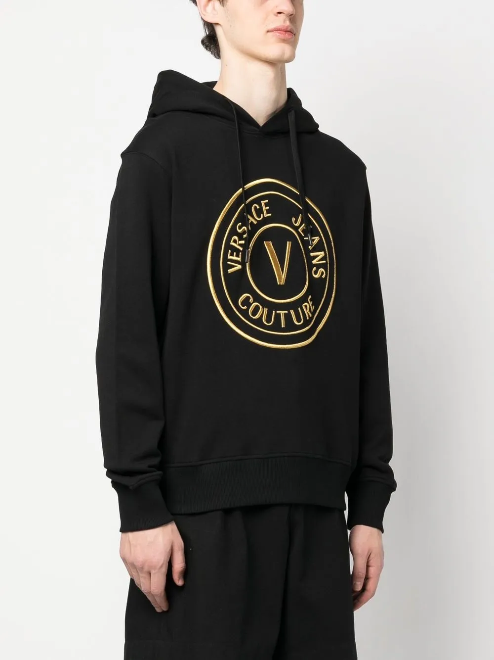 Shop Versace Jeans Couture Logo-print Cotton Hoodie In Schwarz