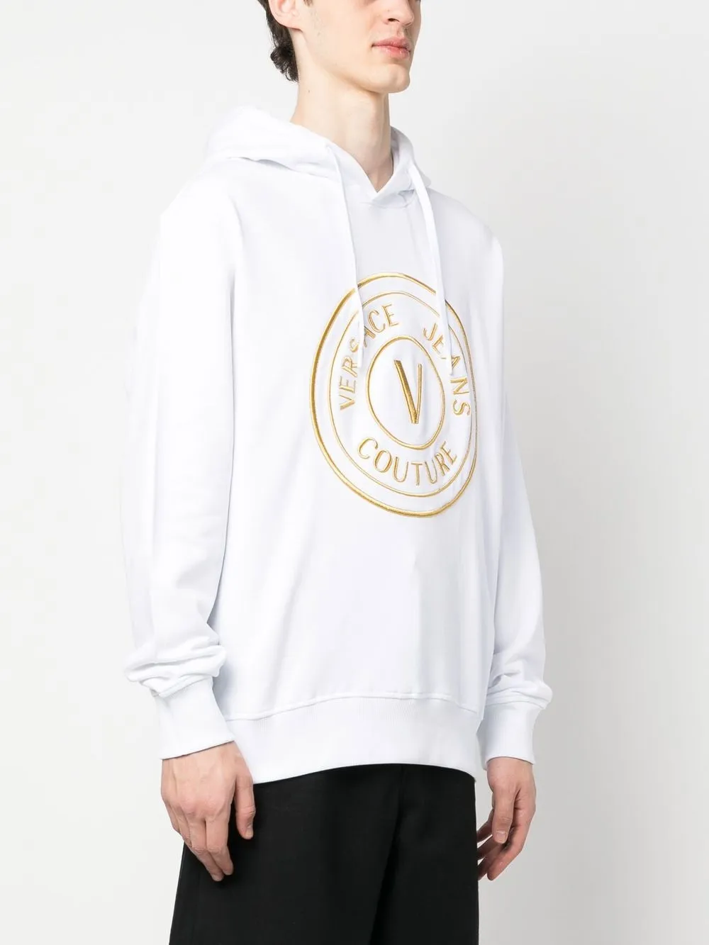 Shop Versace Jeans Couture Logo-print Cotton Hoodie In Weiss