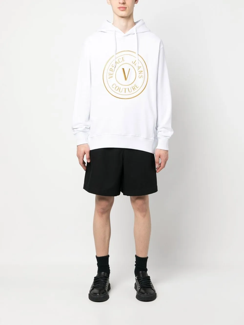 Shop Versace Jeans Couture Logo-print Cotton Hoodie In Weiss