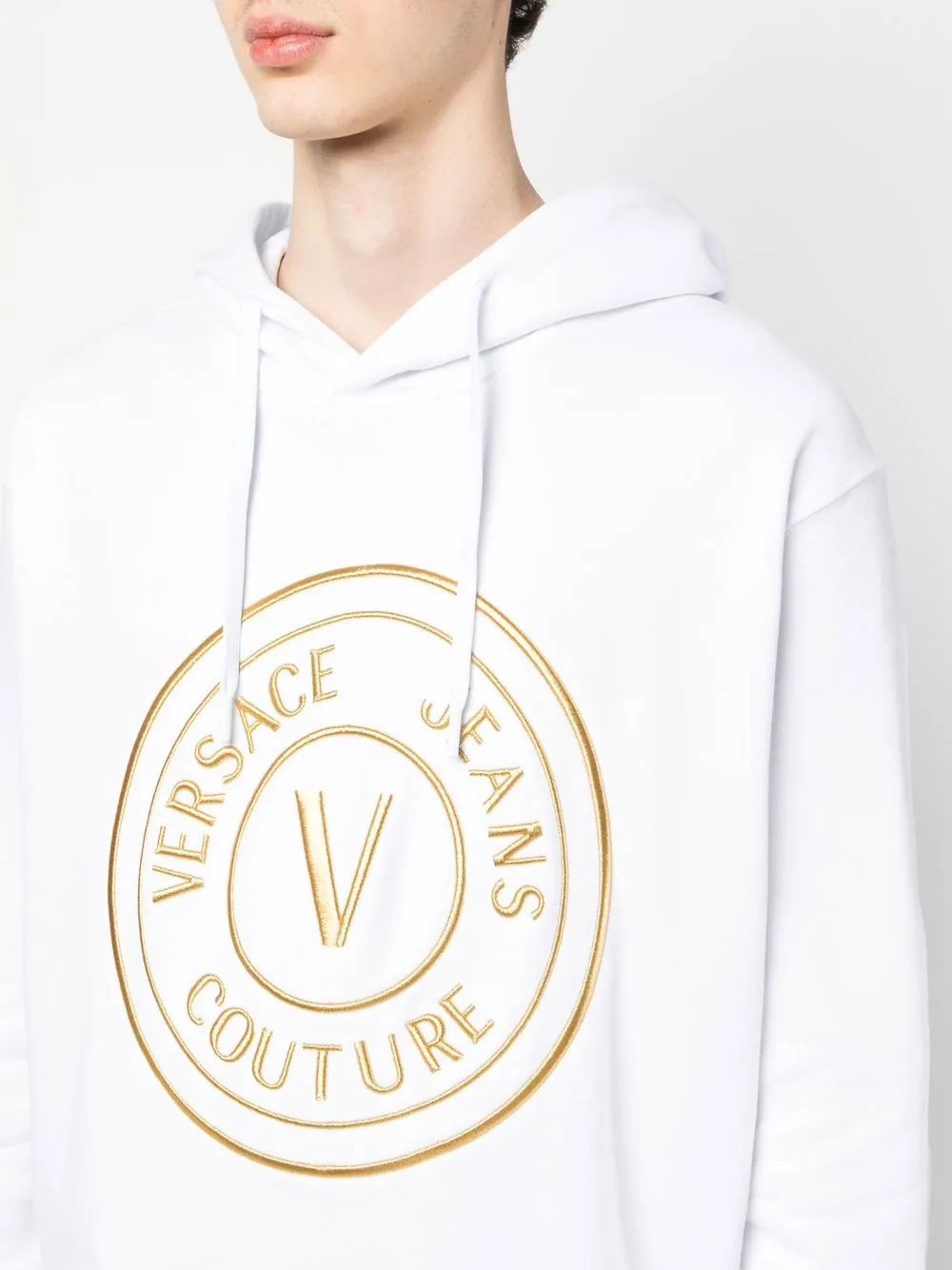 Shop Versace Jeans Couture Logo-print Cotton Hoodie In Weiss