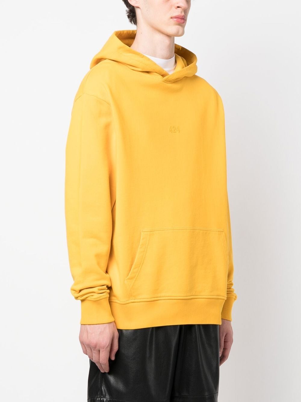 Shop 424 Debossed-logo Cotton Hoodie In Yellow