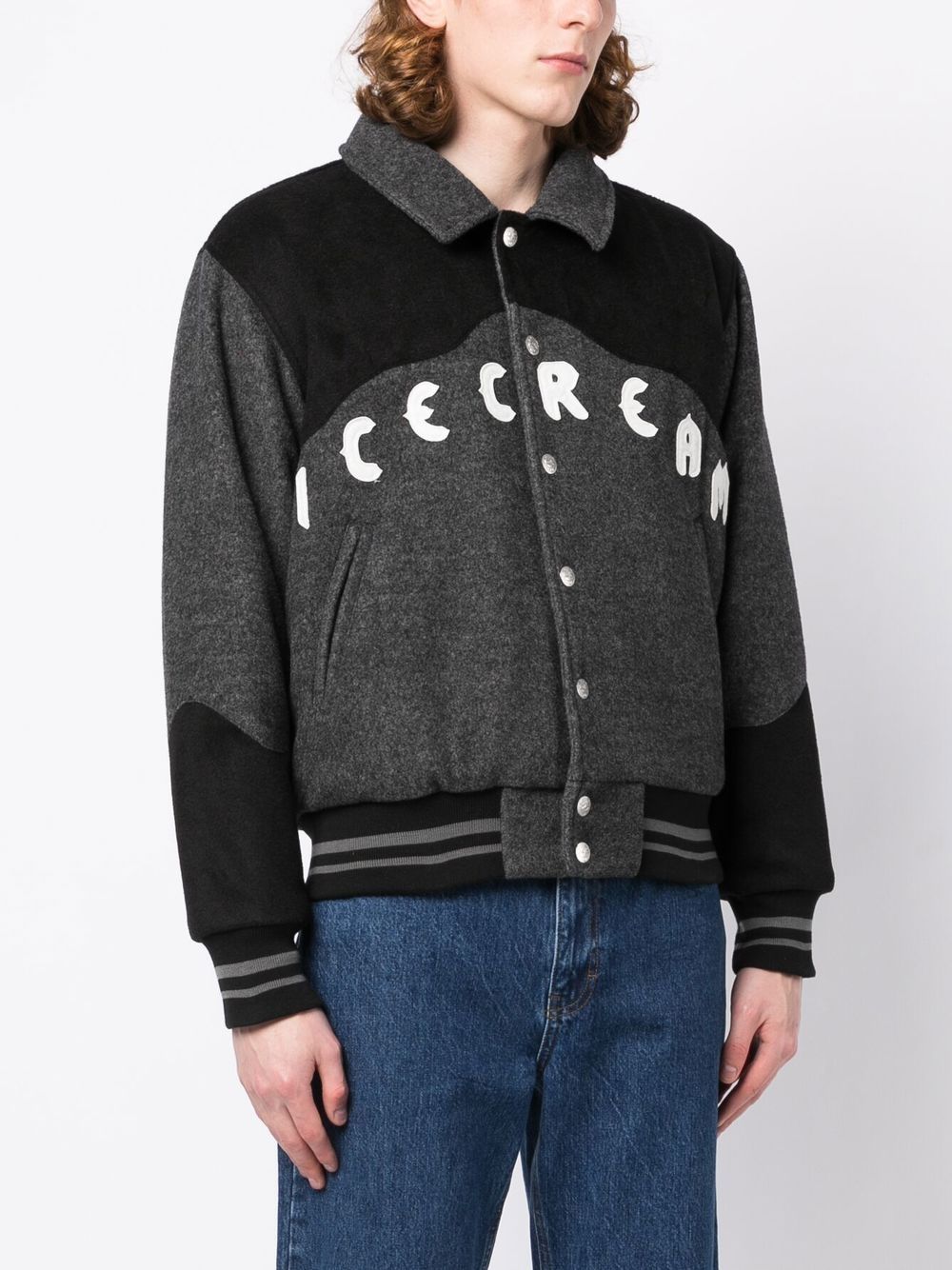 Shop Icecream Logo-embroidered Varsity Jacket In Grey