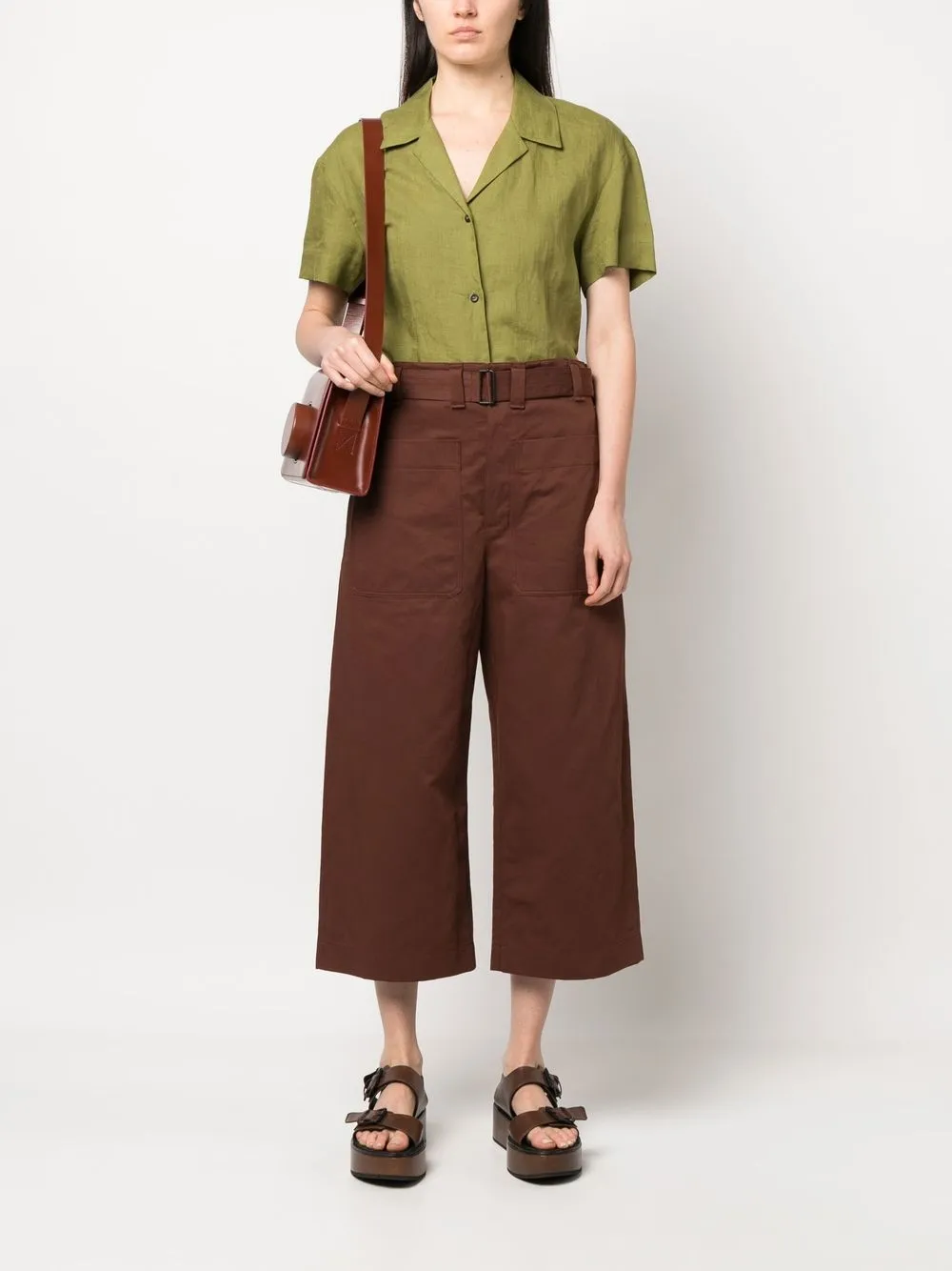 Shop Lemaire Wide-leg Cotton-linen Trousers In Braun