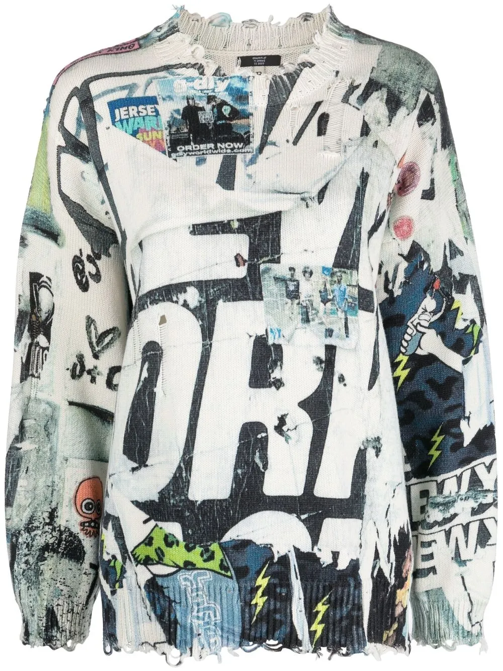 

R13 graphic-print long-sleeve jumper - Grey