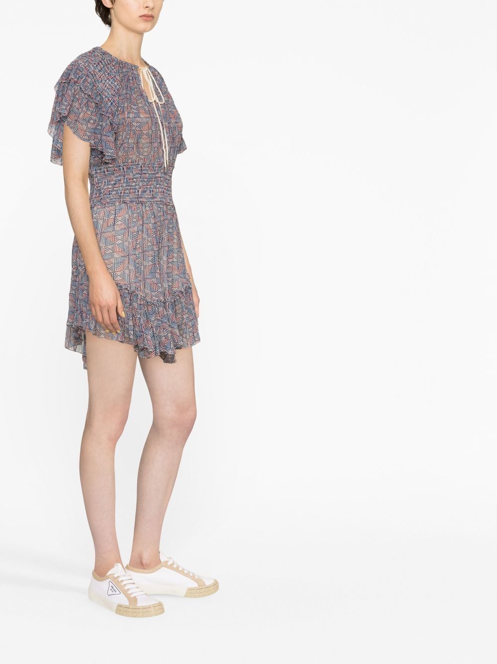 Shop Isabel Marant Étoile Geometric-print Ruffled Mini Dress In Blue