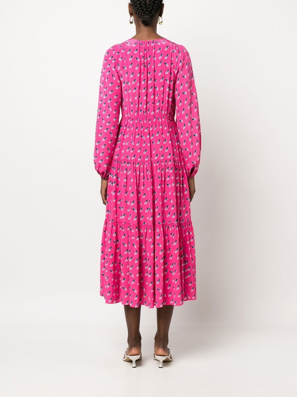 Shop Diane Von Furstenberg Long-sleeved Round Neck Midi Dress In Pink