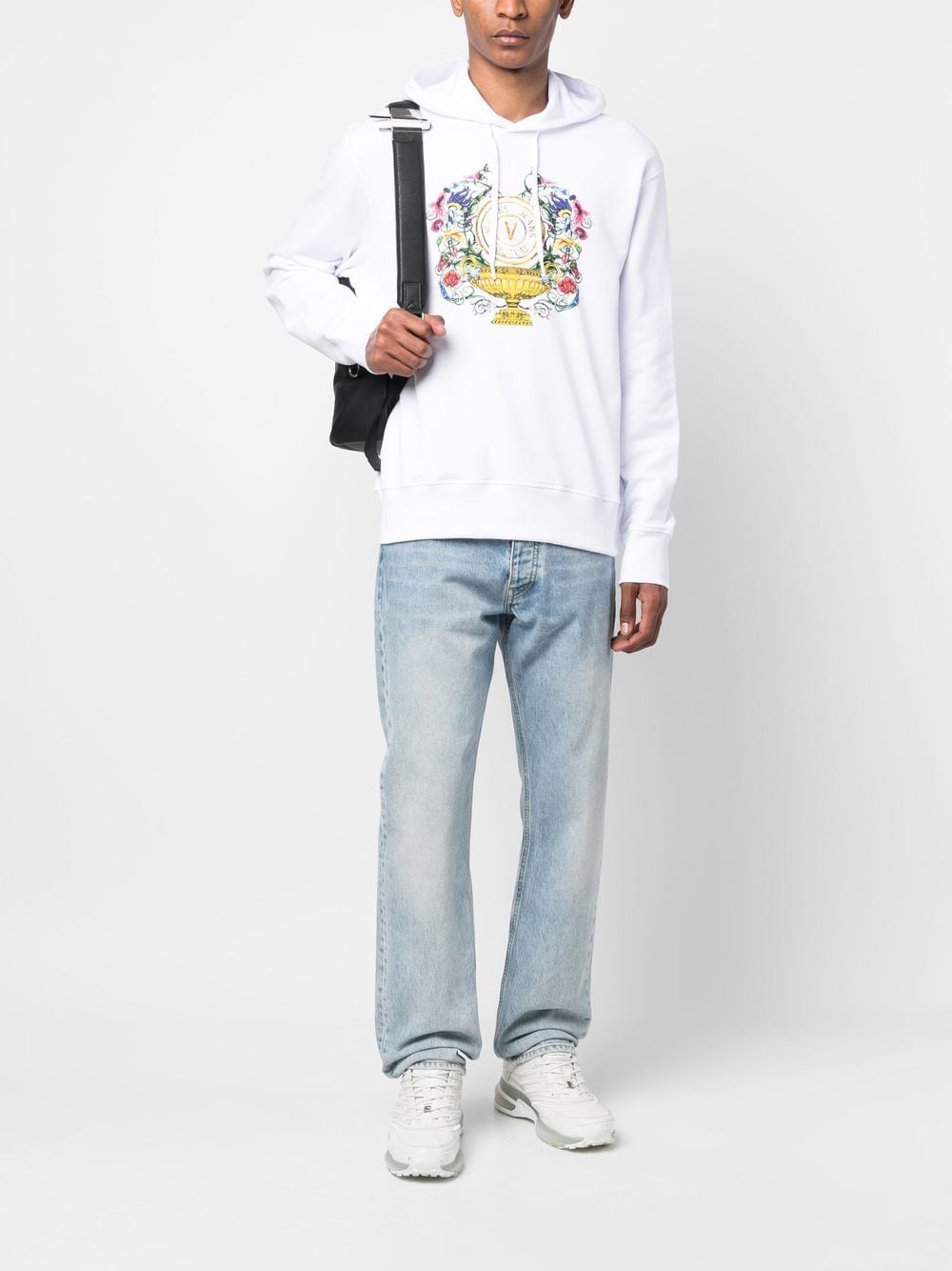 Shop Versace Jeans Couture Logo-print Hoodie In White