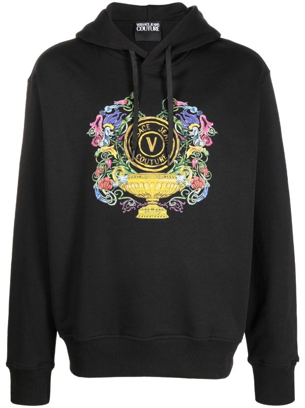 Versace Jeans Couture Baroque Logo Printed Hoodie - Farfetch