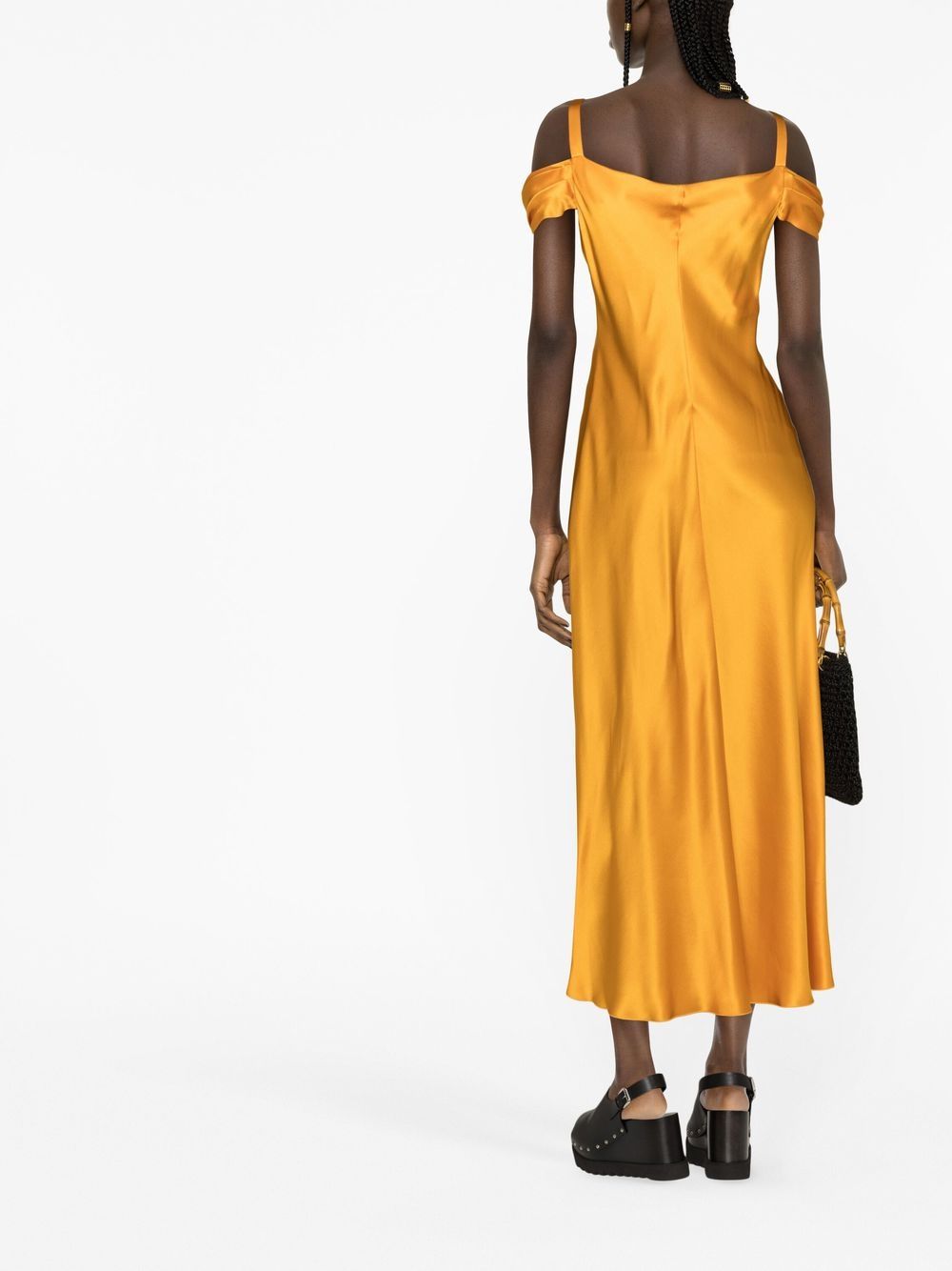 Shop Alberta Ferretti Silk-satin Long Dress In Orange