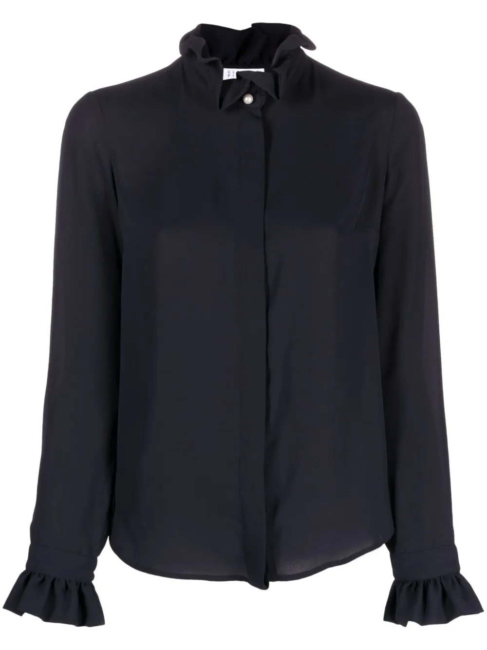 Shop Claudie Pierlot Crepe De Chine Ruffled Shirt In Blue