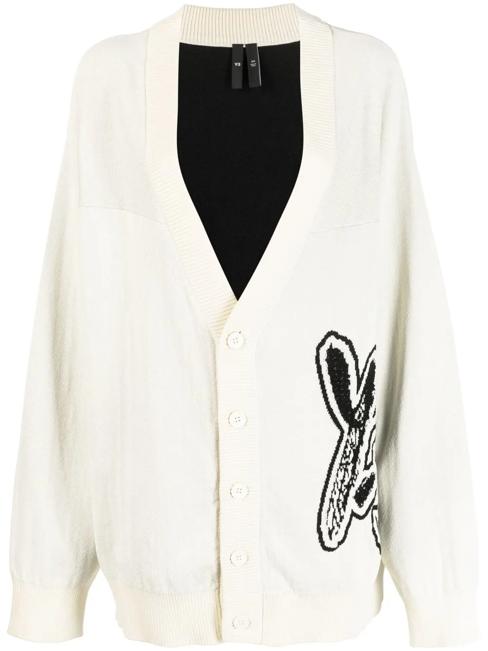 

Y-3 graphic-print V-neck cardigan - Blanco