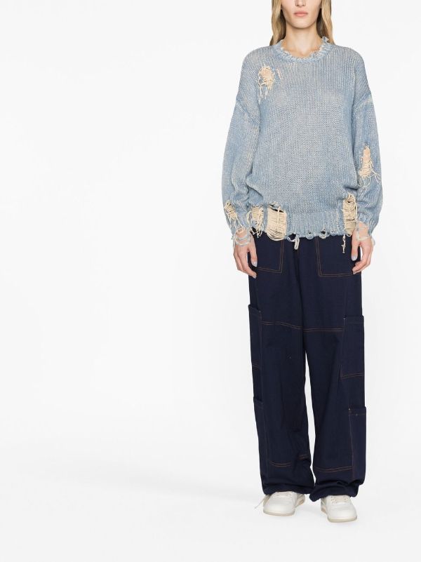 R13 Distressed crew neck Jumper Farfetch