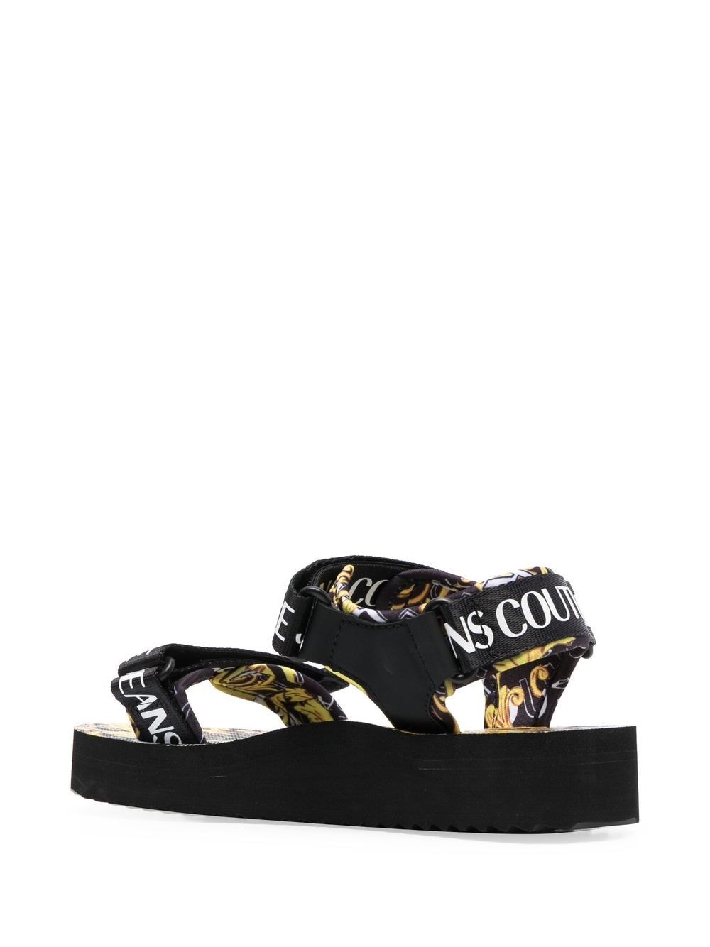 Shop Versace Jeans Couture Touch-strap Logo Print Sandals In Black