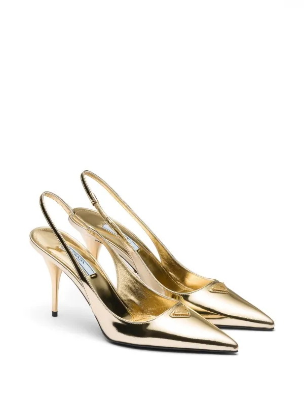 Prada Triangle Logo 85mm Metallic Slingback Pumps - Farfetch