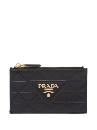 Prada triangle logo Quilted Leather Card Holder Black FARFETCH UK