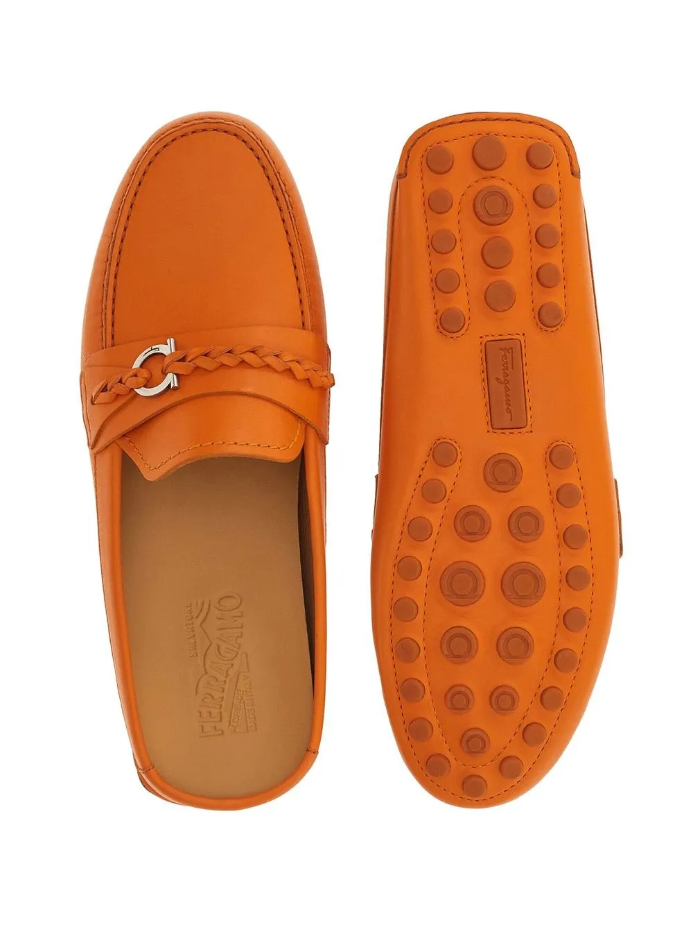 Ferragamo Gancini leather mules Orange