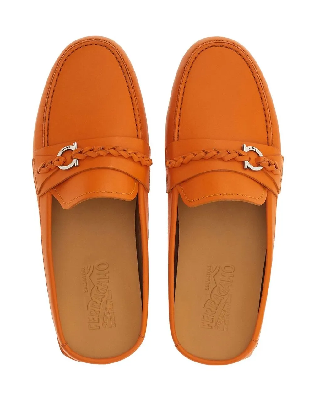 Ferragamo Gancini leather mules Orange