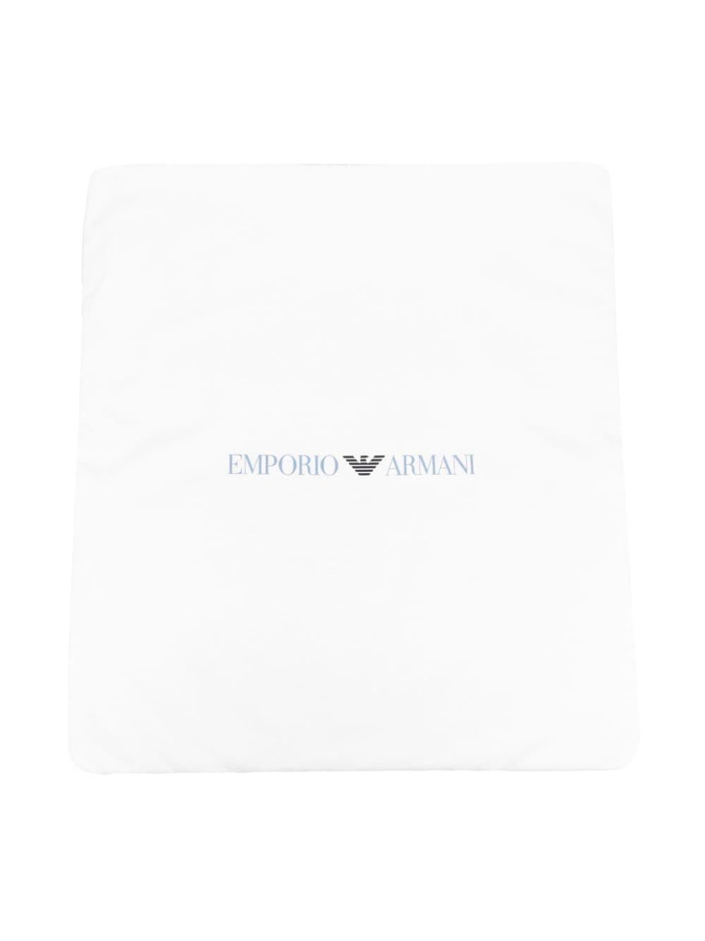 Emporio Armani Logo-print Cotton Blanket In Blue
