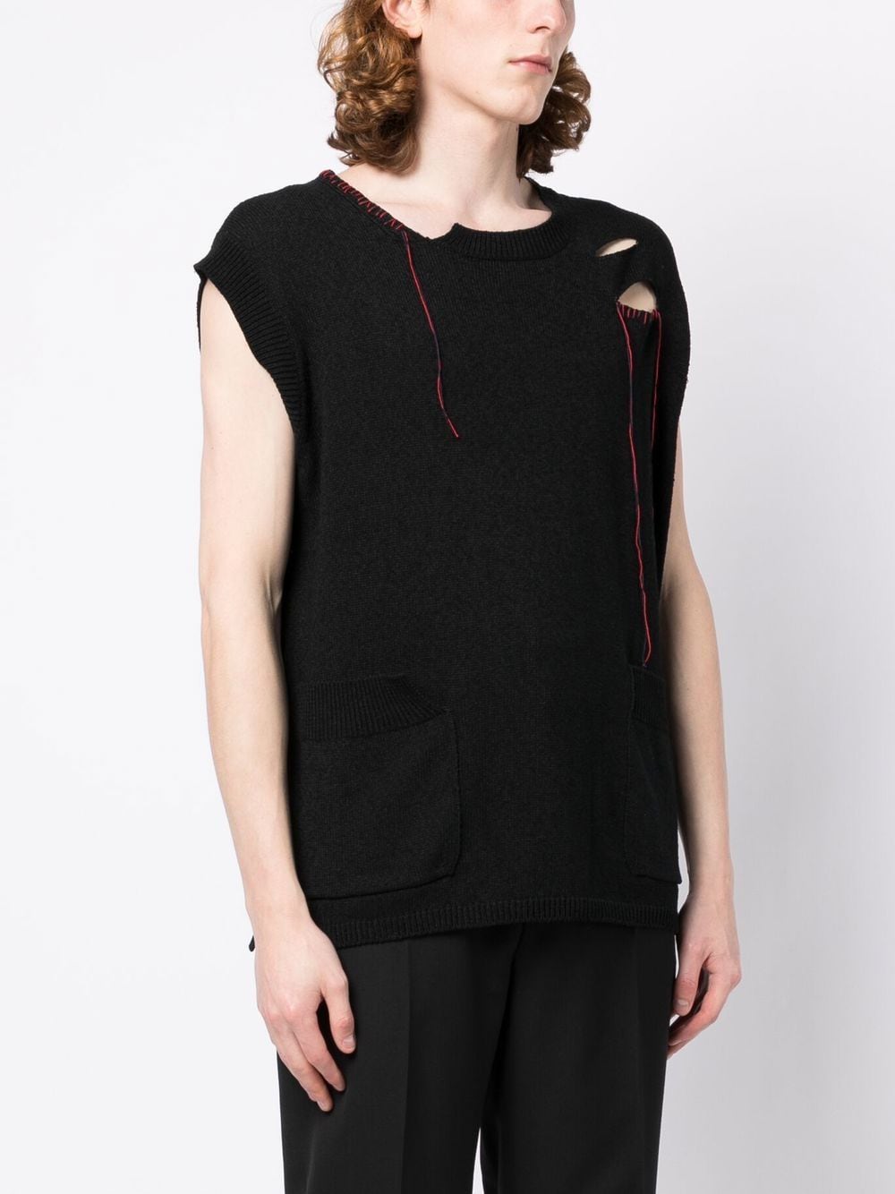Shop Yohji Yamamoto Hole-detail Sleeveless Vest In Black