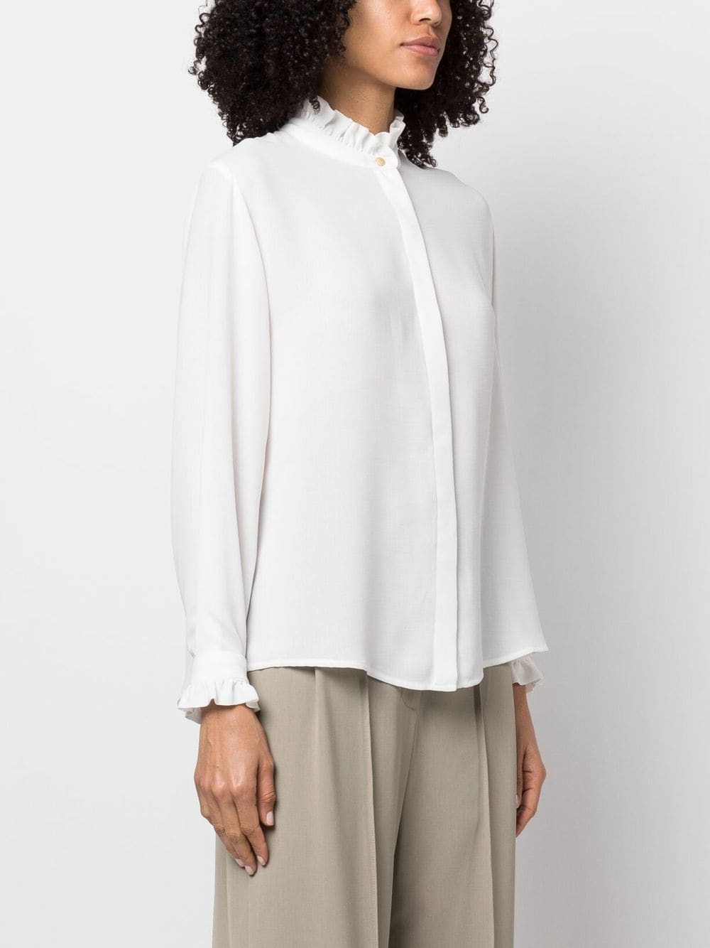 Shop Claudie Pierlot Ruffled-collar Long-sleeved Shirt In White