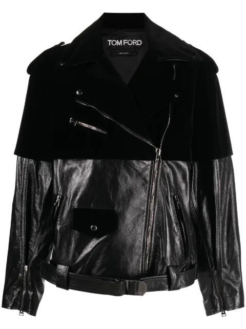 TOM FORD velvet-panel biker jacket
