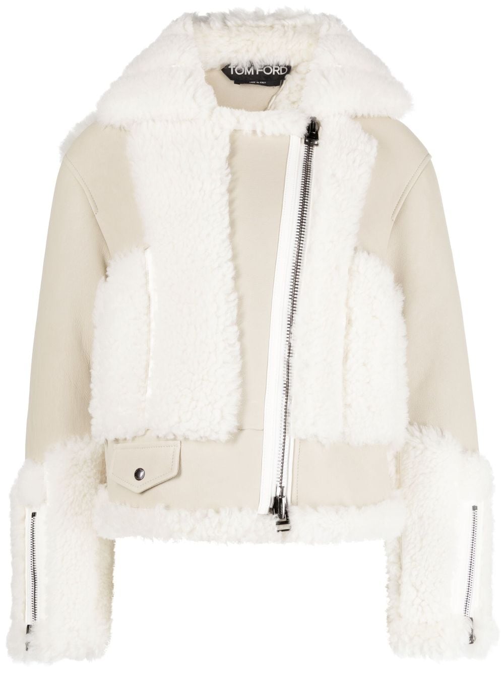 TOM FORD panelled shearling biker jacket - Neutrals